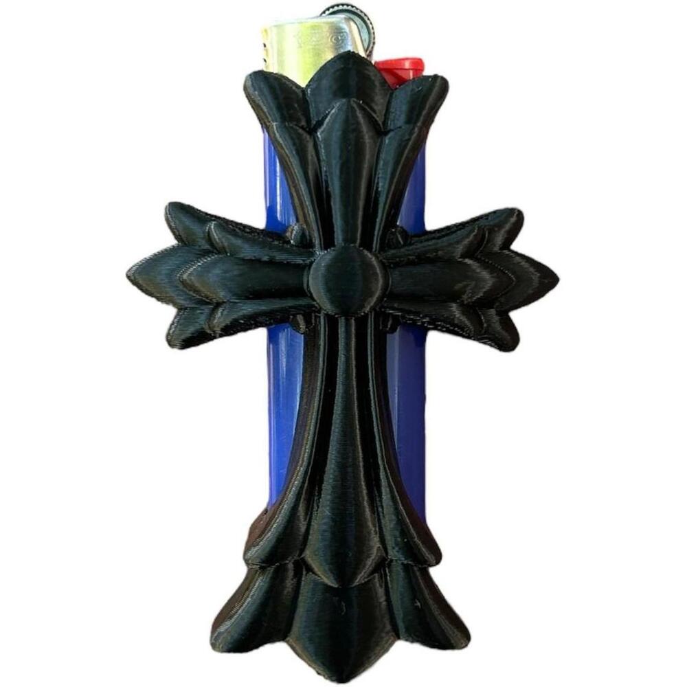 Black Gothic cross lighter sleeve #goth #biker #punk